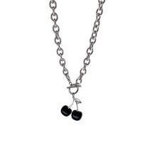 Titanium Steel Necklace with Resin Cherry for woman & enamel silver color Length 42.5 cm Sold By PC