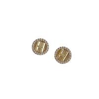 Cubic Zirconia Micro Pave Brass Earring, with 925 Sterling Silver, micro pave cubic zirconia & for woman, golden, 16mm, Sold By Pair