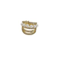 Pendientes Ear Cuff, metal, con Perlas plásticas, chapado, micro arcilla de zirconia cúbica & para mujer, dorado, 10x15mm, Vendido por UD