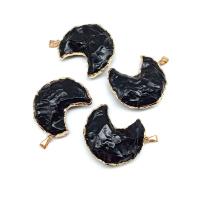 Natural Black Obsidian Pendants, with Tibetan Style, Moon, mixed colors, Sold By PC