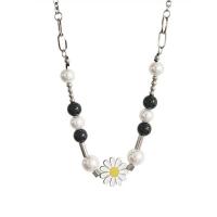 Titanium Steel Necklace with Plastic Pearl polished Unisex & enamel mixed colors Length 61 cm Sold By PC