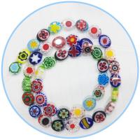 Perles de Murano Millefiori Slice  , Millefiori Lampwork, ovale, poli, DIY, couleurs mélangées, Vendu par 38 cm brin