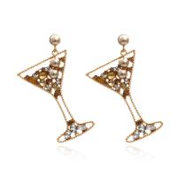 Zinc Alloy Drop Earrings with Plastic Pearl gold color plated with rhinestone golden nickel lead & cadmium free Sold By Pair