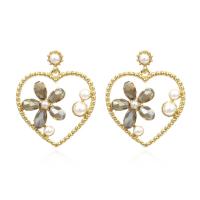 Zinc Alloy Drop Earrings with Crystal & Plastic Pearl Heart gold color plated with rhinestone nickel lead & cadmium free Sold By Pair
