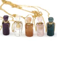 Natuursteen Parfum fles ketting, met Ijzer, met 1.97Inch extender keten, gold plated, verschillende materialen voor de keuze & uniseks, meer kleuren voor de keuze, nikkel, lood en cadmium vrij, 15x38mm, Lengte Ca 23.62 inch, Verkocht door PC