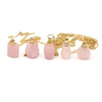 Rose Quartz Perfume Bottle Necklace with Iron with 1.97Inch extender chain gold color plated & Unisex pink Length Approx 23.62 Inch Sold By PC