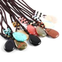 Natural Gemstone Necklace, Natural Stone, Teardrop, different materials for choice & Unisex, more colors for choice, 30x45mm, Length:Approx 27.56 Inch, Sold By PC
