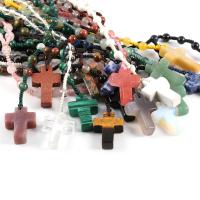 Natural Gemstone Necklace Natural Stone Cross & Unisex 6mm Length Approx 27.56 Inch Sold By PC