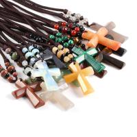 Natural Gemstone Necklace, Natural Stone, Cross, Double Layer & different materials for choice & Unisex, more colors for choice, 33x47mm, Length:Approx 25.98 Inch, Sold By PC