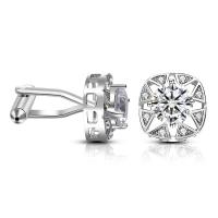 Cufflinks Brass Round silver color plated micro pave cubic zirconia nickel lead & cadmium free 15mm Sold By Pair