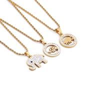 Stainless Steel Jewelry Necklace Elephant gold color plated & with rhinestone golden Sold By PC