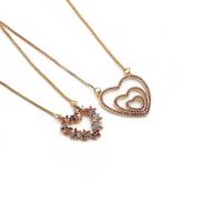 Cubic Zircon Micro Pave Brass Necklace Heart gold color plated & micro pave cubic zirconia golden nickel lead & cadmium free Length 15.75 Inch Sold By PC