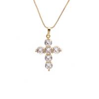 Cubic Zircon Micro Pave Brass Necklace, Cross, gold color plated, different styles for choice & micro pave cubic zirconia, golden, nickel, lead & cadmium free, Length:15.75 Inch, Sold By PC