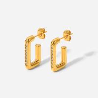 Stainless Steel Stud Earrings Geometrical Pattern 18K gold plated micro pave cubic zirconia & for woman Sold By Pair