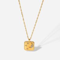 Stainless Steel Jewelry Necklace, with 2inch extender chain, Square, 18K gold plated, micro pave cubic zirconia & for woman, 18.20mm, Length:Approx 16.2 Inch, Sold By PC