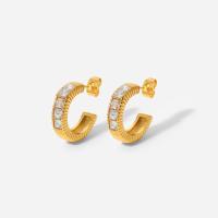Stainless Steel Stud Earrings, Letter C, 18K gold plated, micro pave cubic zirconia & for woman, 19.4mm, 4.17mm, Sold By Pair