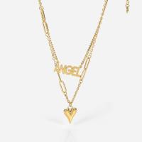 Multi Layer Necklace, Stainless Steel, with 2.16inch extender chain, Heart, 14K gold plated, Double Layer & for woman, 14.8mm, 24mm, Length:Approx 18.5 Inch, Sold By PC