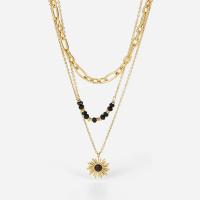 Multi Layer Necklace, Stainless Steel, Flower, gold color plated, three layers & for woman, 14.50mm, Length:Approx 18.5 Inch, Approx 17 Inch, Approx 15.5 Inch, Sold By PC