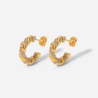Stainless Steel Stud Earrings, 18K gold plated, for woman & with rhinestone, 18.8mm, 4.08mm, Sold By Pair