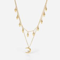 Multi Layer Necklace Stainless Steel with 1.96inch extender chain Moon 14K gold plated Double Layer & micro pave cubic zirconia & for woman 14.50mm Length Approx 16.5 Inch Approx 14.1 Inch Sold By PC
