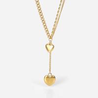 Stainless Steel Jewelry Necklace, with 1.96inch extender chain, Heart, 14K gold plated, fashion jewelry & for woman, 19.36mm. 13.76mm, Length:Approx 17.5 Inch, Sold By PC