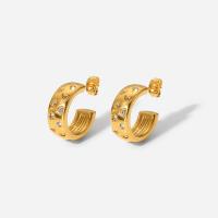 Stainless Steel Stud Earrings, Letter C, 18K gold plated, for woman & with rhinestone, 19.88mm, 7.36mm, Sold By Pair