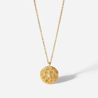 Stainless Steel Jewelry Necklace, with 2inch extender chain, Flat Round, 18K gold plated, oval chain & for woman & with rhinestone, 17.70mm, Length:Approx 16 Inch, Sold By PC