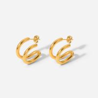 Edelstahl Ohrringe, Geometrisches Muster, 18K vergoldet, für Frau & hohl, 12x20.30mm, verkauft von Paar