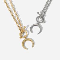 Stainless Steel Jewelry Necklace, Moon, plated, oval chain & for woman, more colors for choice, 20.55mm, Length:Approx 17.3 Inch, Sold By PC