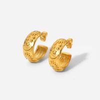 Stainless Steel Stud Earrings, 18K gold plated, embossed & micro pave cubic zirconia & for woman, 8.10x18.92mm, Sold By Pair