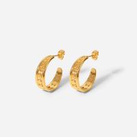 Stainless Steel Stud Earrings, Letter C, 18K gold plated, for woman & hollow, 7.62x24.45mm, Sold By Pair