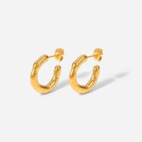 Stainless Steel Stud Earrings, Letter C, 18K gold plated, for woman & hollow, 4.15x19mm, Sold By Pair
