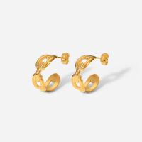 Stainless Steel Stud Earrings, Letter C, 18K gold plated, for woman & hollow, 8.35x21.06mm, Sold By Pair