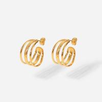Stainless Steel Stud Earrings, Letter C, 18K gold plated, for woman & hollow, 11.60x22.68mm, Sold By Pair