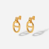 Stainless Steel Drop Earring Geometrical Pattern 18K gold plated for woman & hollow Sold By Pair