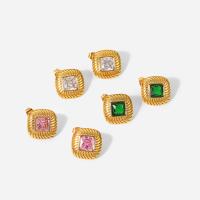 Stainless Steel Stud Earrings, Square, 18K gold plated, micro pave cubic zirconia & for woman, more colors for choice, 16mm, Sold By Pair