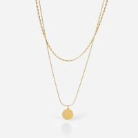Multi Layer Necklace Stainless Steel with 1.96inch extender chain Flat Round 14K gold plated Double Layer & for woman 11.98mm Length Approx 18 Inch Approx 14.7 Inch Sold By PC