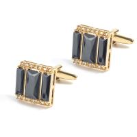 Cufflinks, Brass, gold color plated, with rhinestone, 17x16.50mm, Sold By Pair