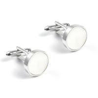 Cufflinks, Brass, with White Shell, platinum color plated, 16x16mm, Sold By Pair