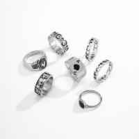 Tibetan Style Ring Set, platinum color plated, 7 pieces & for man, 19mm, Sold By Set