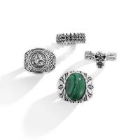 Zinc Alloy Ring Set with Gemstone platinum color plated 4 pieces & for man 19mm 17mm Sold By Set