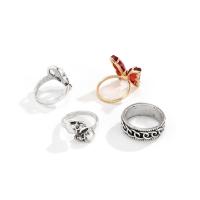 Cink Alloy Ring Set, Cink ötvözet, galvanizált, 4 darab & a nő & strasszos, 20mm,17mm, Által értékesített Set