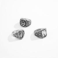 Zinc Alloy ring Set, antik sølv farve forgyldt, 3 stykker & for mennesket, 19mm, Solgt af sæt