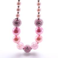 ABS Plastic Pearl Children Necklace with Zinc Alloy with 2.36 inch extender chain with rhinestone pink 10mm 40mm Length Approx 17.71 Inch Sold By PC