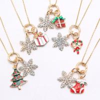 Christmas Necklaces Zinc Alloy gold color plated & enamel & with rhinestone 18*22mm 20mm Length Approx 23.62 Inch Sold By PC