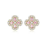 Brass Stud Earring, Clover, plated, micro pave cubic zirconia & for woman, more colors for choice, 12.20x12.20mm, Sold By Pair