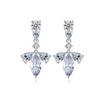 Brass Drop Earring, platinum color plated, micro pave cubic zirconia & for woman, 14x25.90mm, Sold By Pair