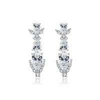 Brass Drop Earring, platinum color plated, micro pave cubic zirconia & for woman, 10.40x34.40mm, Sold By Pair