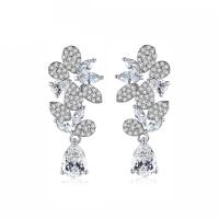 Brass Drop Earring, platinum color plated, micro pave cubic zirconia & for woman, 11.20x26.70mm, Sold By Pair