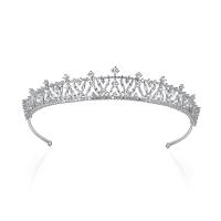 Bridal Tiaras, Brass, Crown, platinum color plated, micro pave cubic zirconia & for woman, 145x26mm, Sold By PC